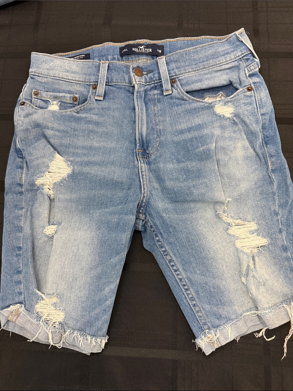 Hollister Light Blue Distressed Denim Bermuda Shorts